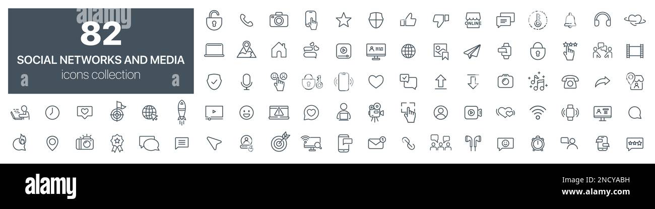 Social network and media line icons collection. Vector illustration ...