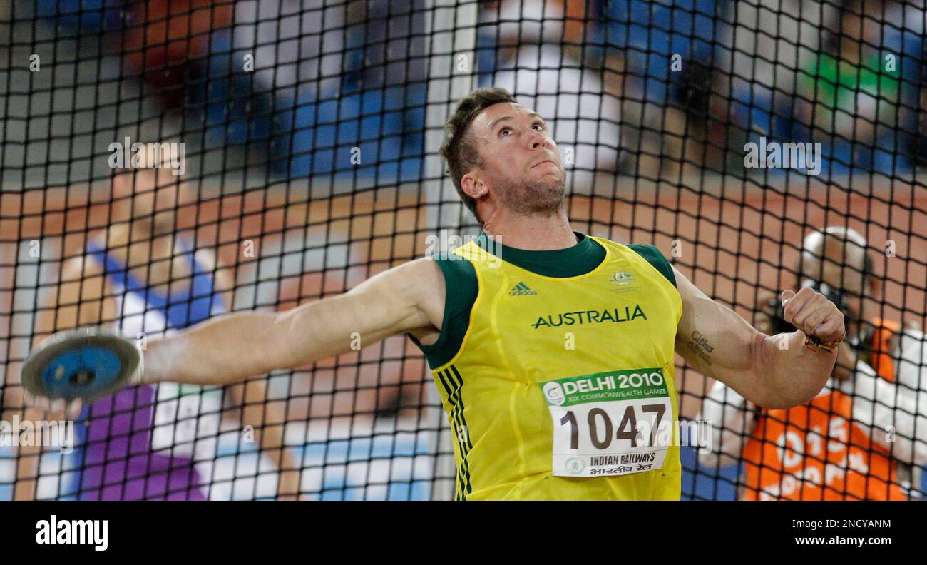 Australia's Benn Harradine takes a throw in the Men's Discus final