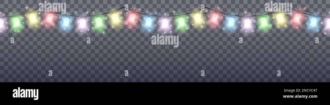 Christmas seamless multicolored realistic garland lights on a ...