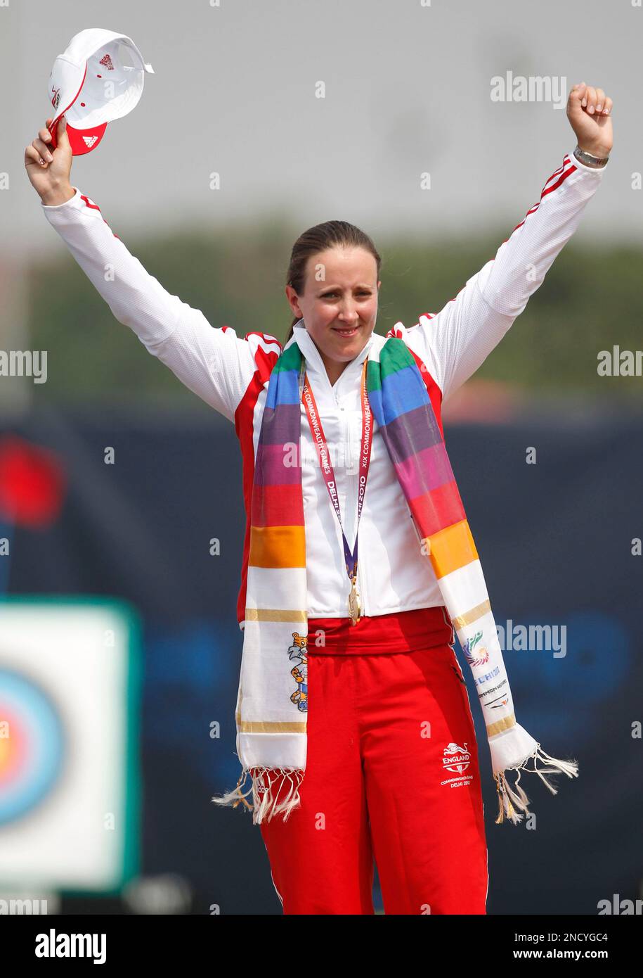 England's Nicky Hunt celebrates her gold in the women's individual