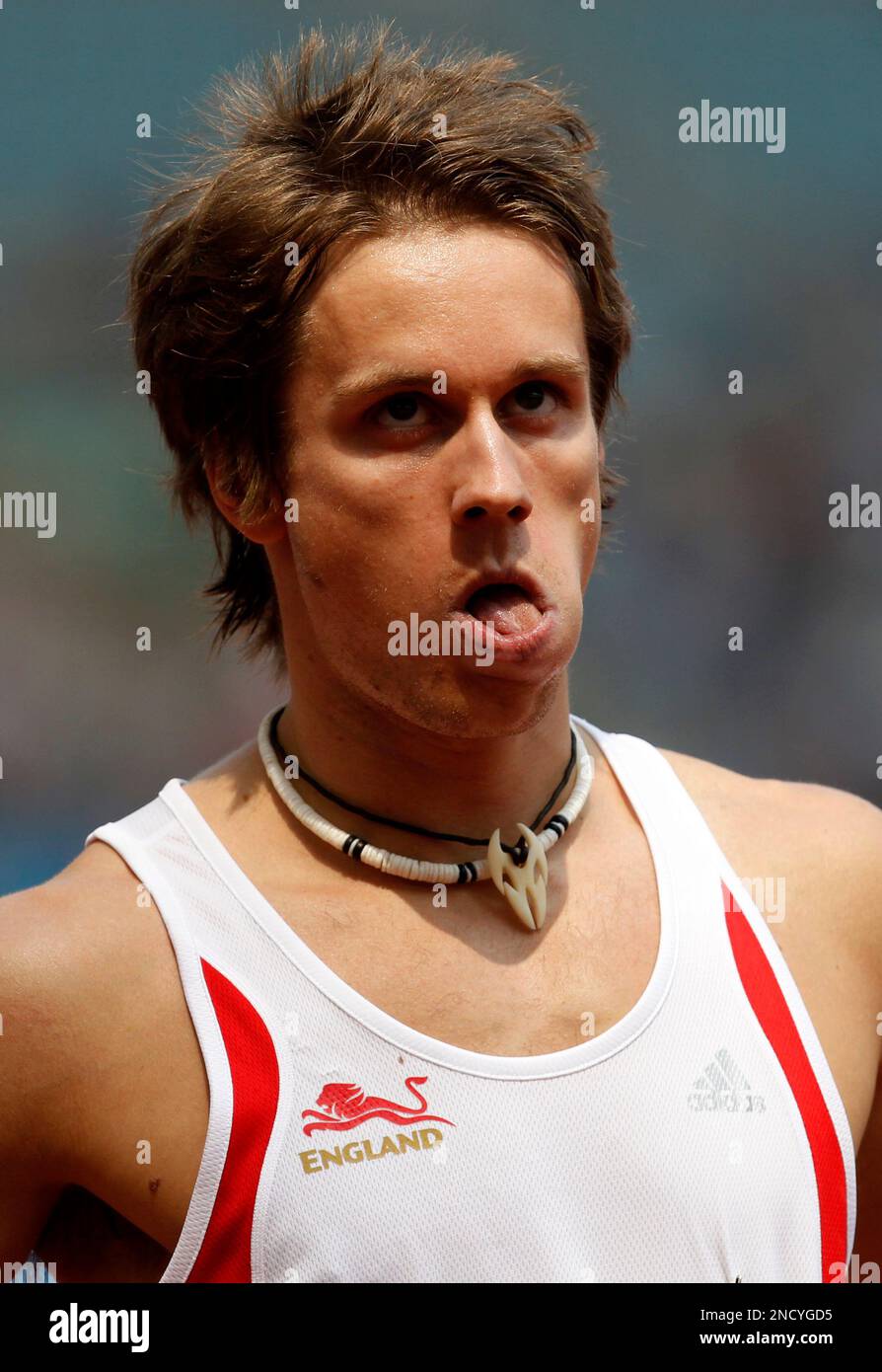 England's Richard Yates reacts following a Men's 400m hurdles