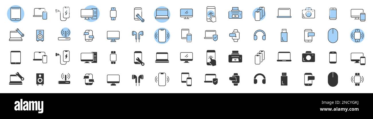 Electronics and devices icons collection in two different styles Stock Vector