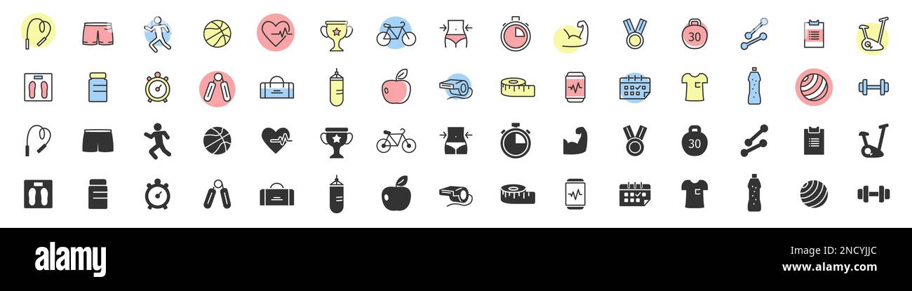 Fitness and sport excellent icons collection in two different styles ...