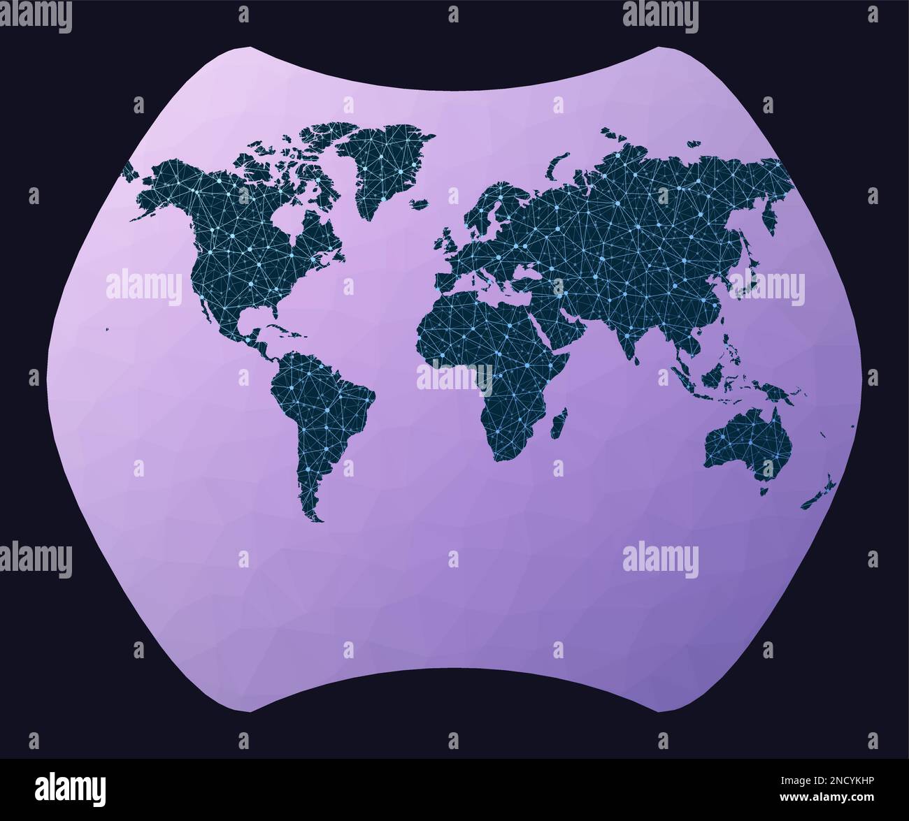 Global network concept. Larrivee projection. World network map. Wired globe in Larrivee projection on geometric low poly background. Stock Vector