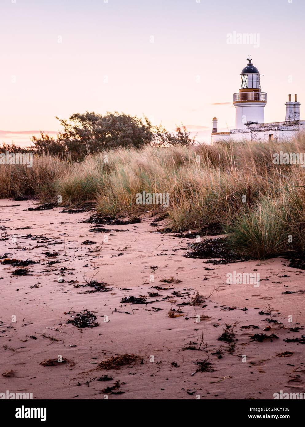 The Chanonry Lighthouse on the mouth of the Ness at sunrise. Stock Photo