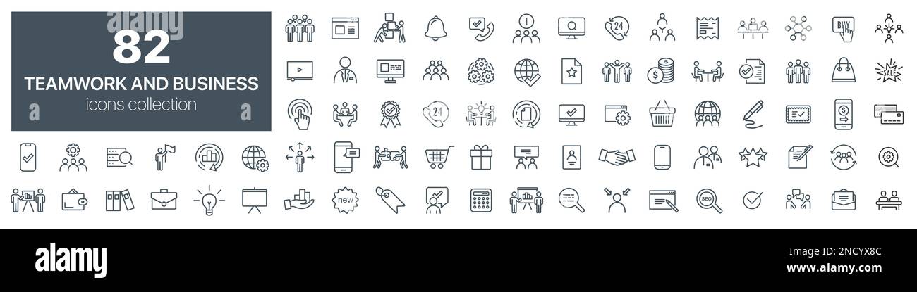Teamwork and business line icons collection. Vector illustration eps10 ...