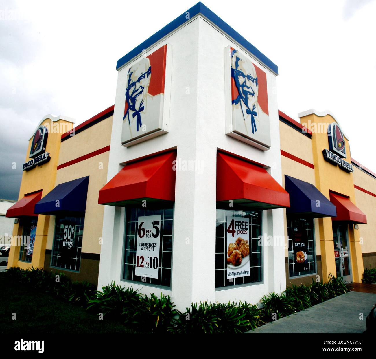 A combined KFC and Taco Bell restaurant, operated by the Fortune 500 company Yum! Brands, is