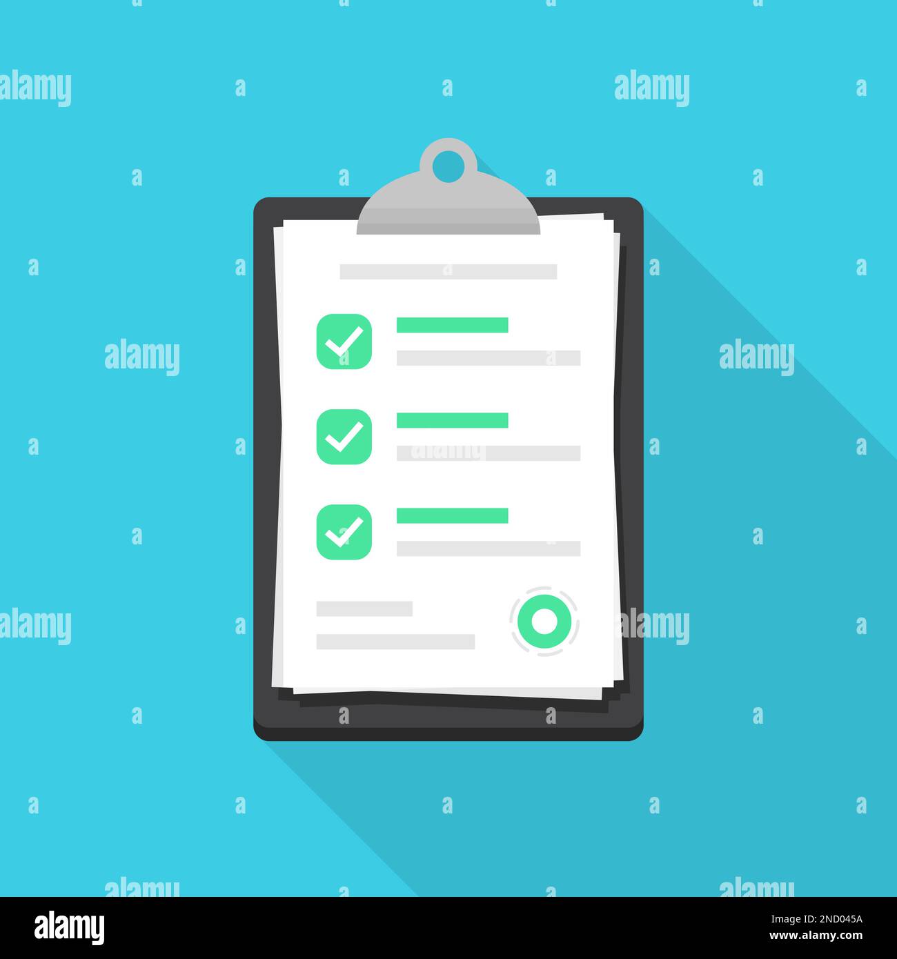 Clipboard with checklist document in a flat design. Checkmark document ...