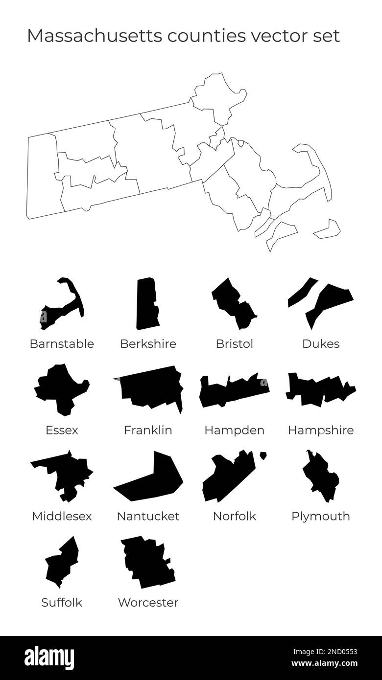 Massachusetts map with shapes of regions. Blank vector map of the Us