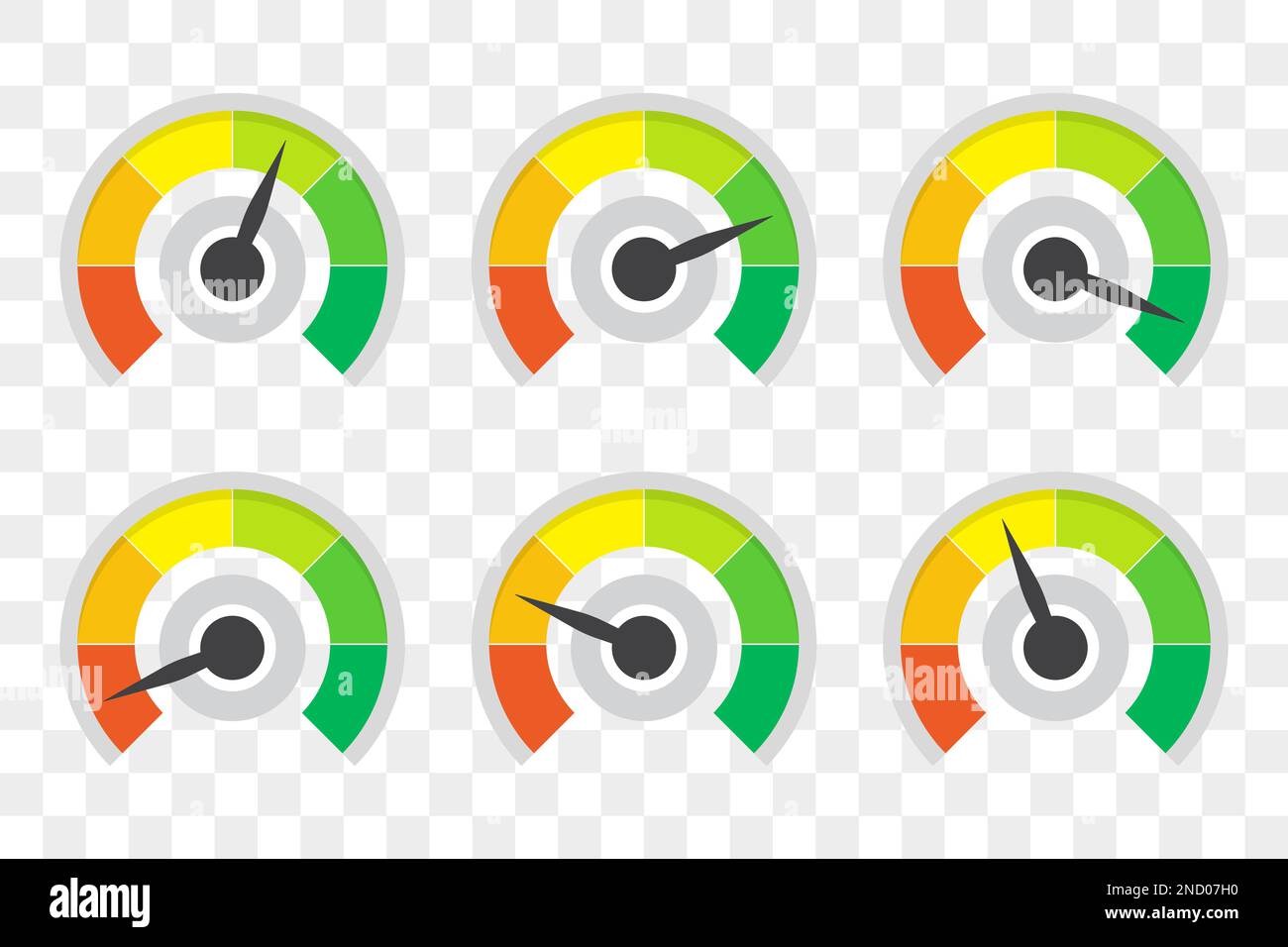 Set of level indicator gauges speedometer in a flat design Stock Vector