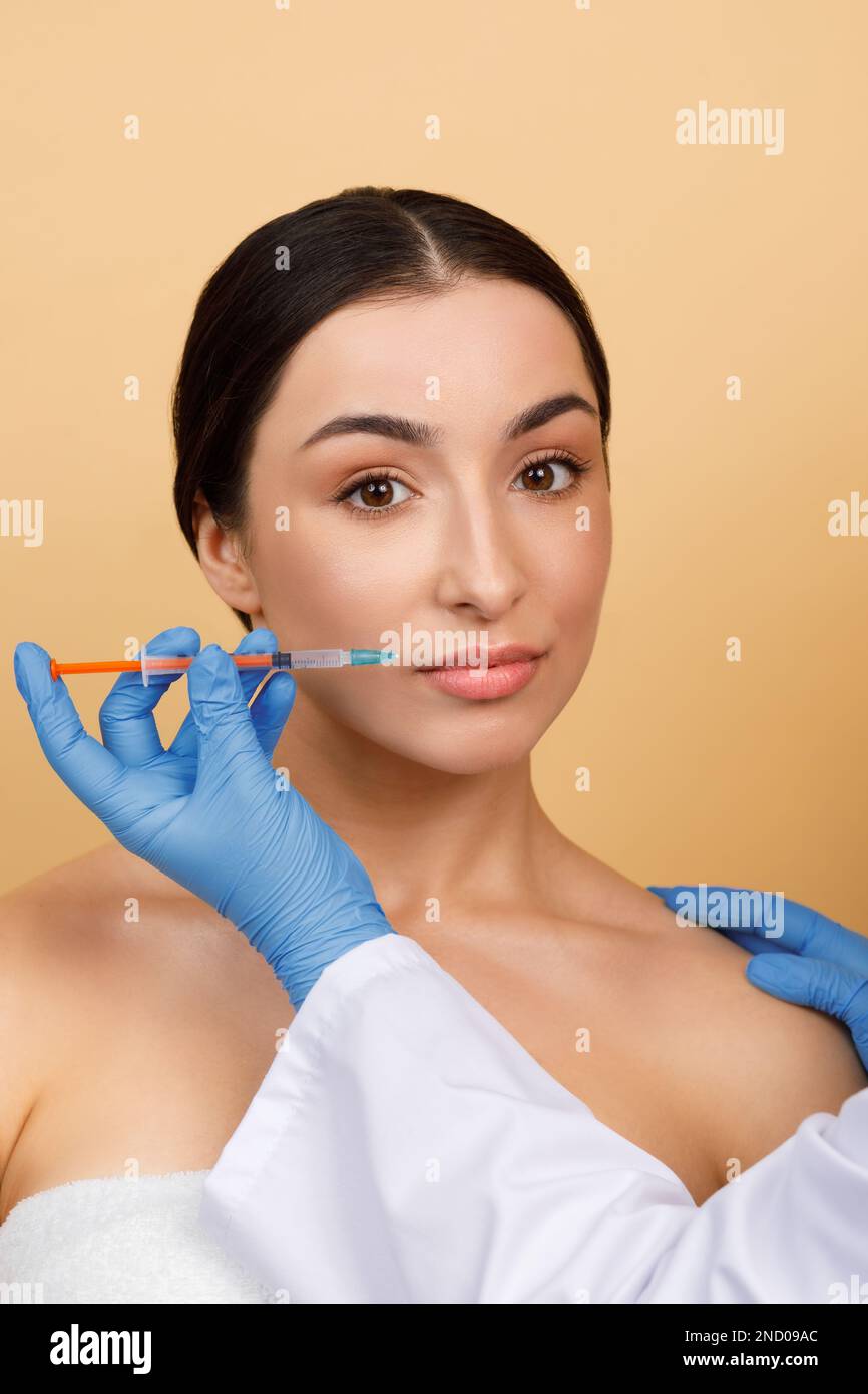 Cosmetology Treatment. Young Indian Woman Getting Lip Augmentation ...
