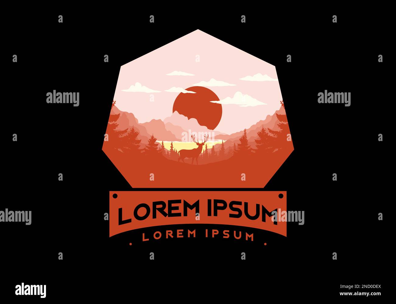 Landscape art illustration of a deer standing in front of the lake