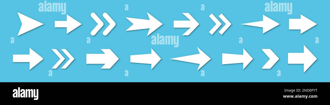 Arrows icon collection. Set of white arrow icons on a blue background ...