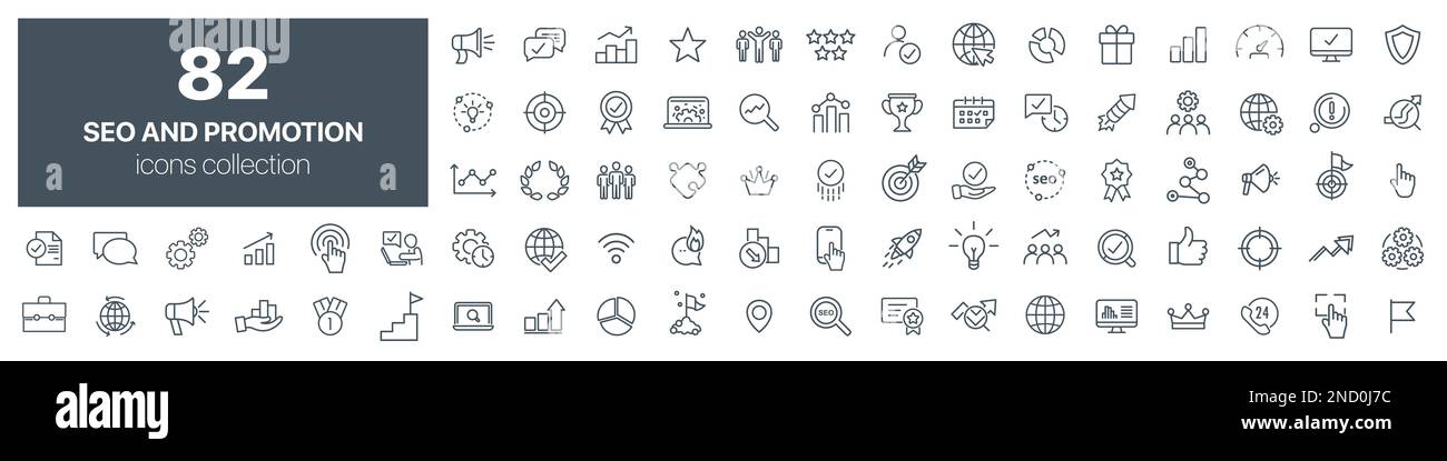 SEO and promotion line icons collection. Big UI icon set. Thin outline ...