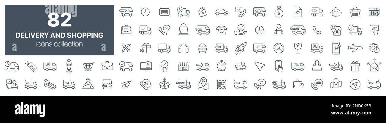 Delivery and shopping line icons collection. Big UI icon set. Thin ...