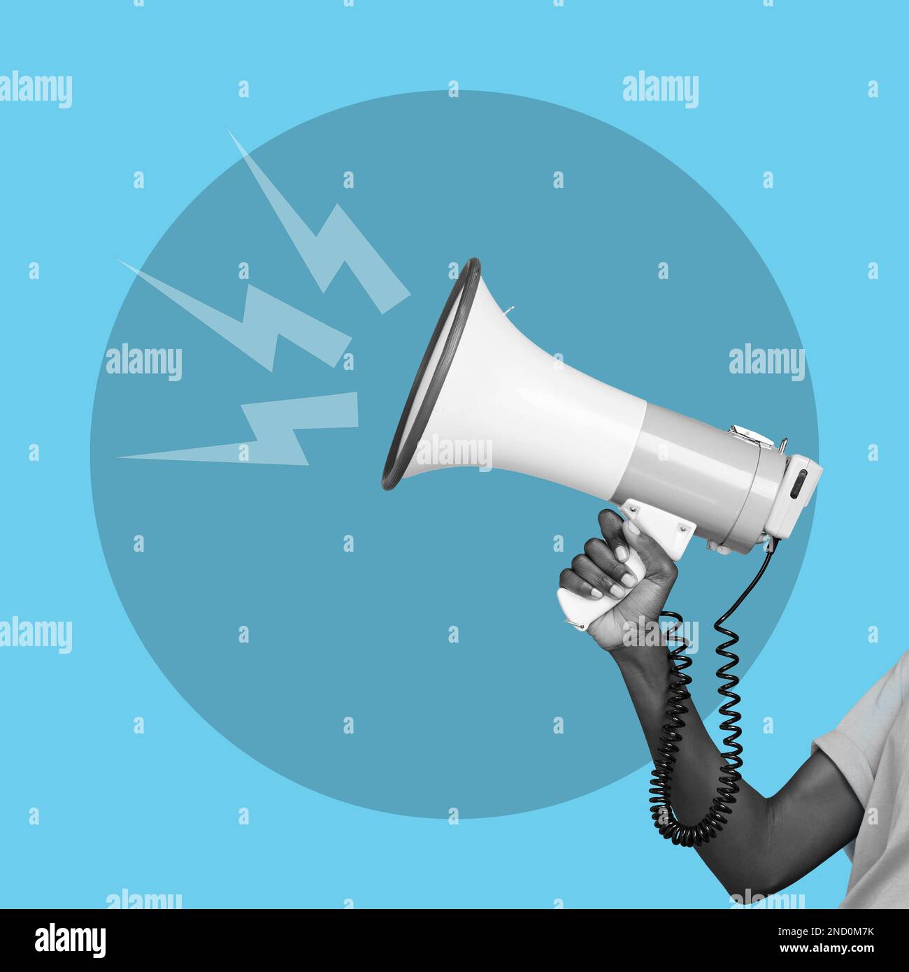 Megaphone, hand and icon for protest, communication and change in world