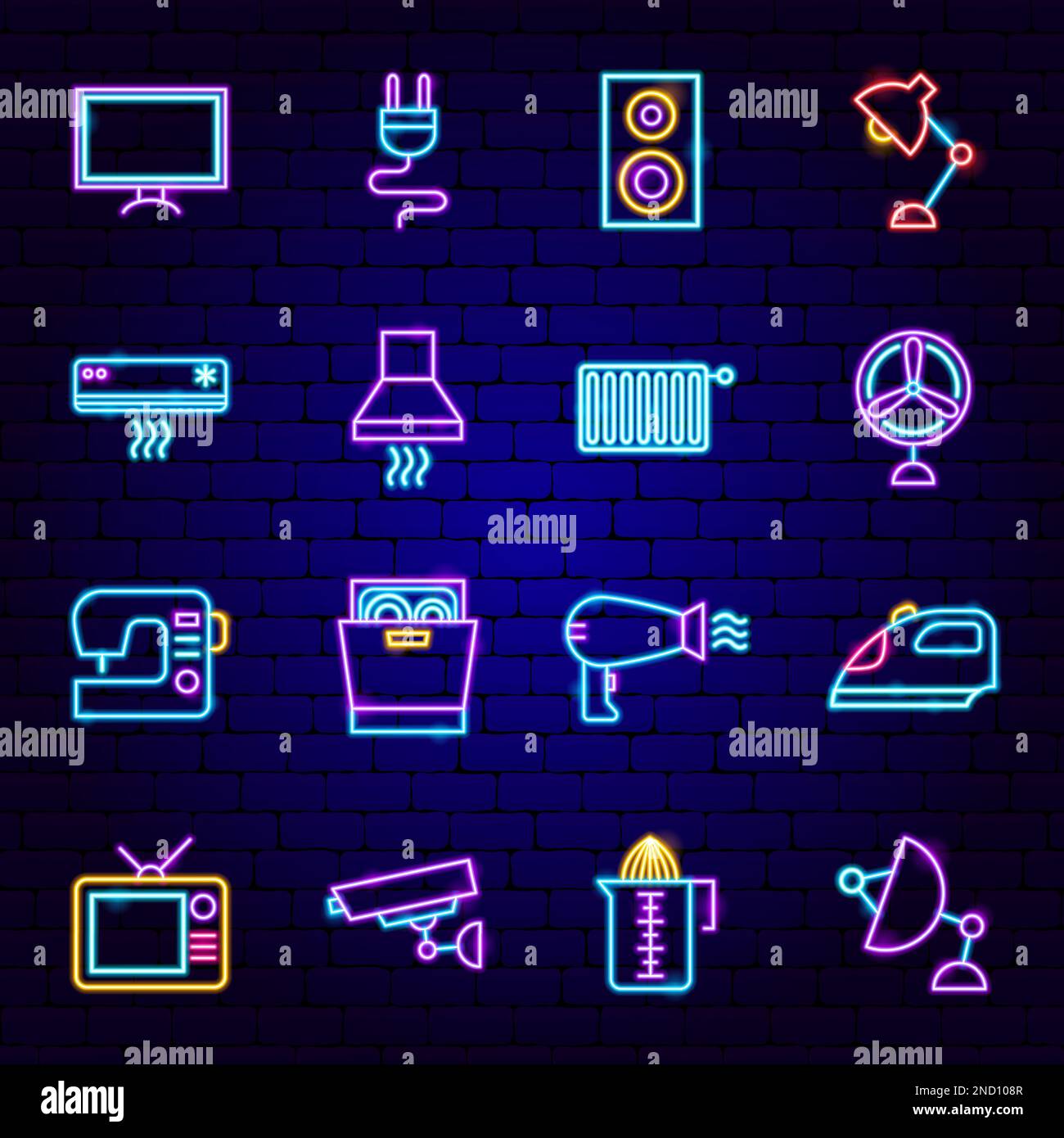 Household Electronics Neon Icons Set Stock Vector Image & Art Alamy