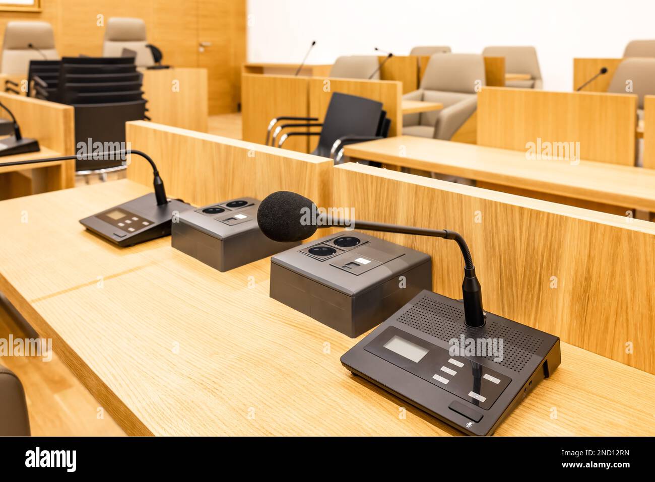 Desktop microphone for use in meeting rooms with selective focus Stock Photo