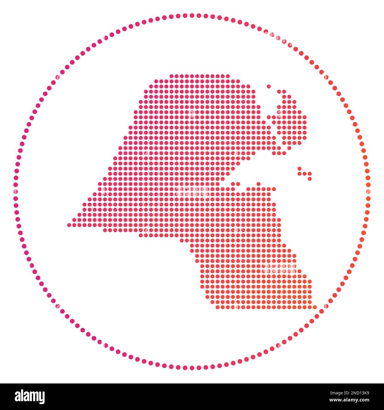 Kuwait digital badge. Dotted style map of Kuwait in circle. Tech icon of the country with gradiented dots. Authentic vector illustration. Stock Vector