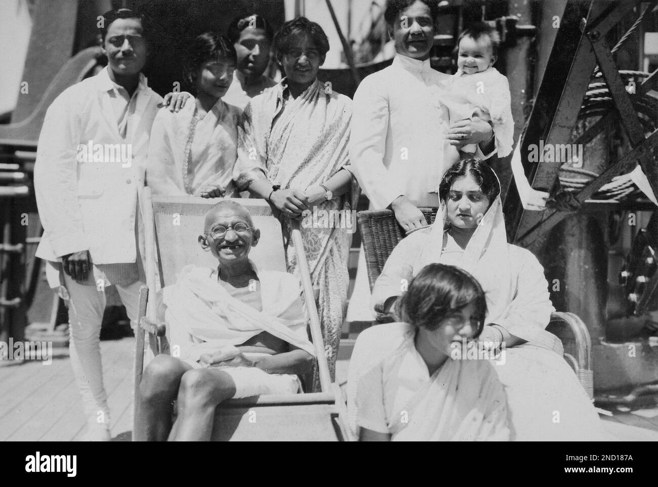 Mahatma Gandhi aboard the S.S. Rajputana en route to the Second Round