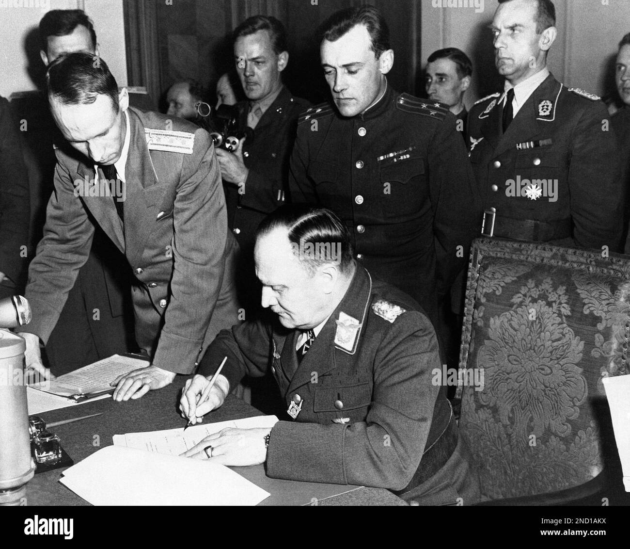 Colonel General Stumpf, signing the ratified surrender terms for the ...