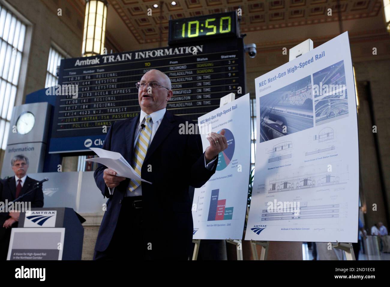 Amtrak Vice President for High Speed Rail Al Engel makes remarks during ...