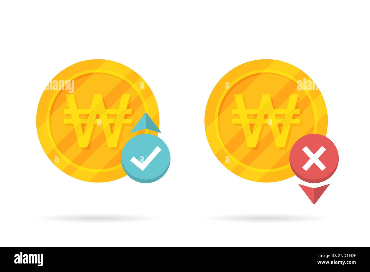 Up and down won money icon with shadow Stock Vector