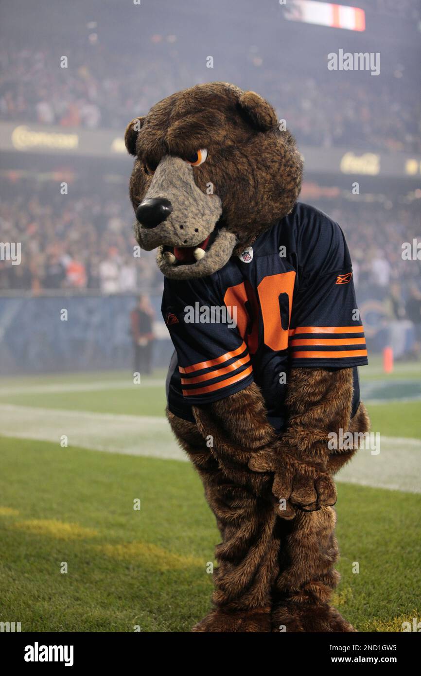 Chicago Bears mascot Staley performs during the first half of an