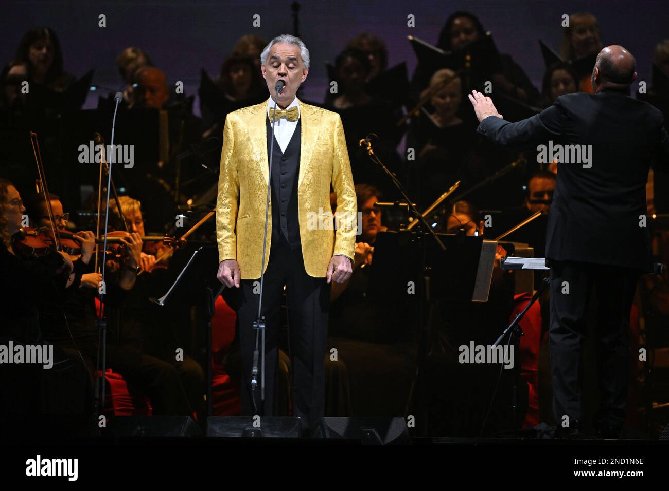 Sunrise FL, USA. 14th Feb, 2023. Andrea Bocelli performs during a