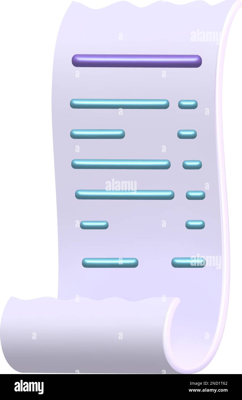 3D vector mesh paper bill of transaction receipt payment icon. Cut paid