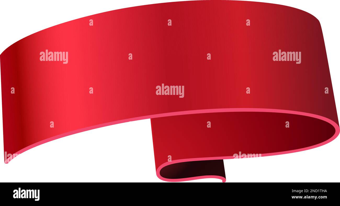 Red silk ribbon banners. 3d curved and spiral glossy ribbons for