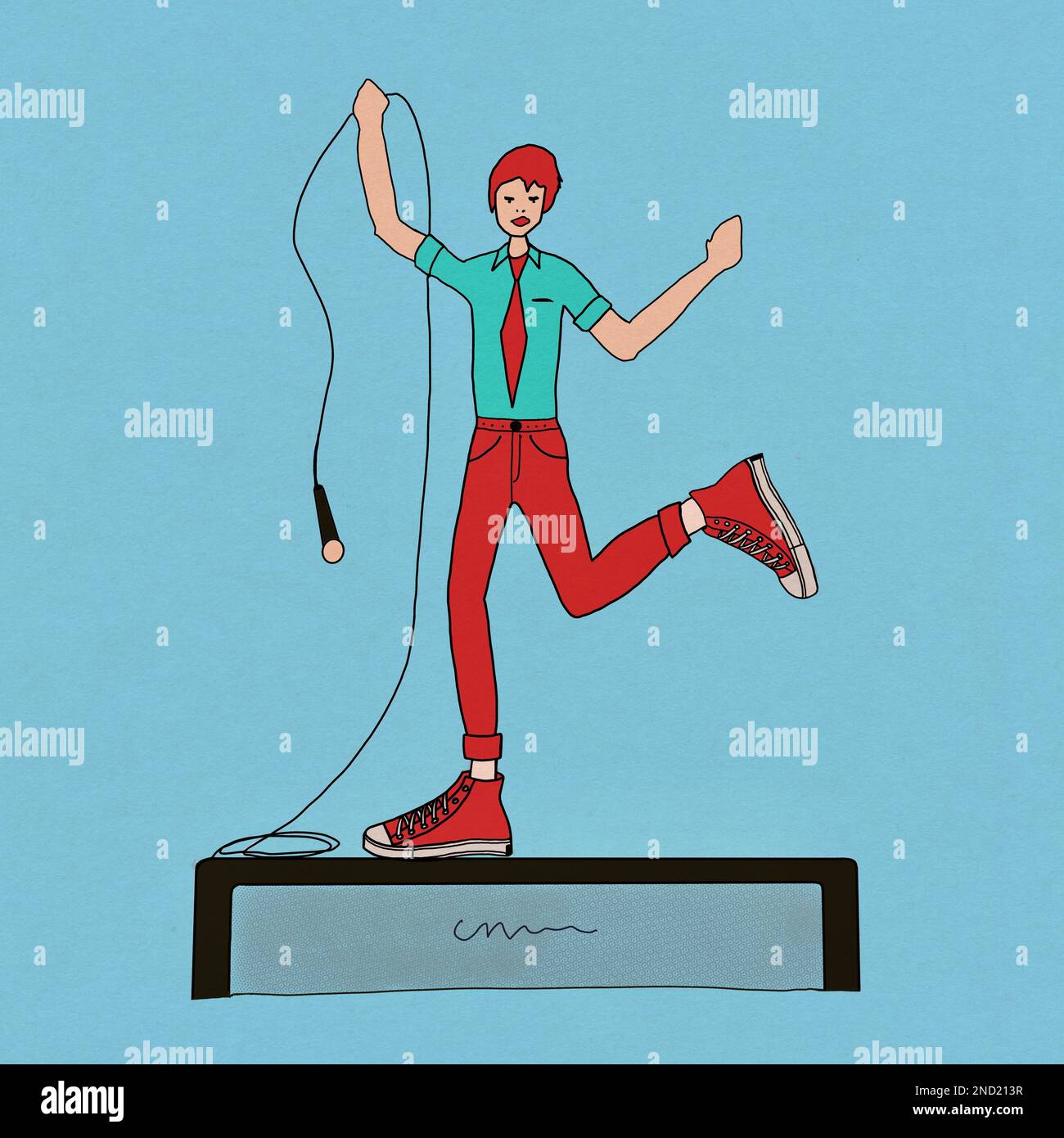 Vector illustration of young male in retro wear and sneakers dancing on ...