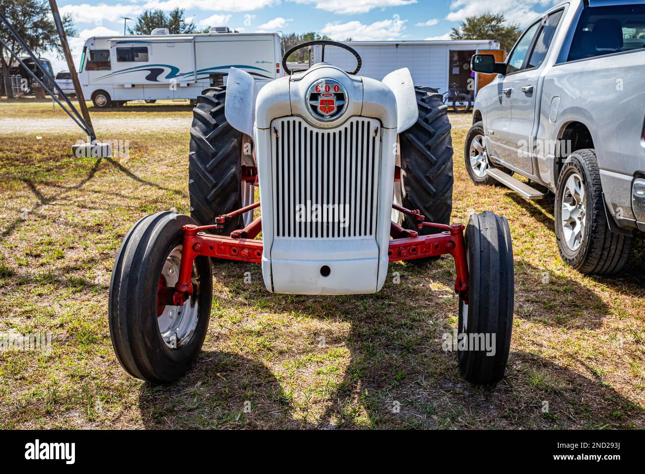 Fort Meade, FL February 24, 2022 High perspective front view of a 1954 Ford 600 Farm Utility