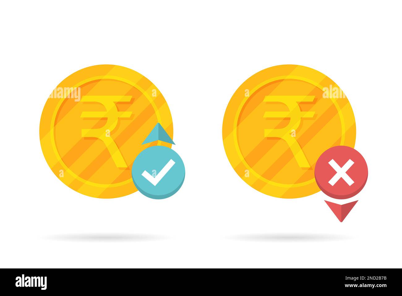 Up and down rupee money icon with shadow Stock Vector
