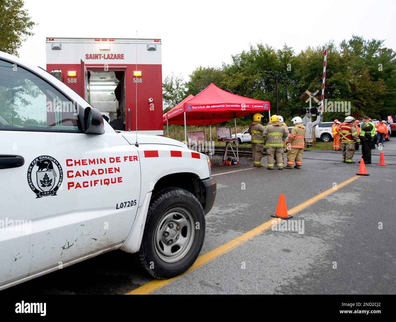 Emergency workers are shown at the operational centre for a train