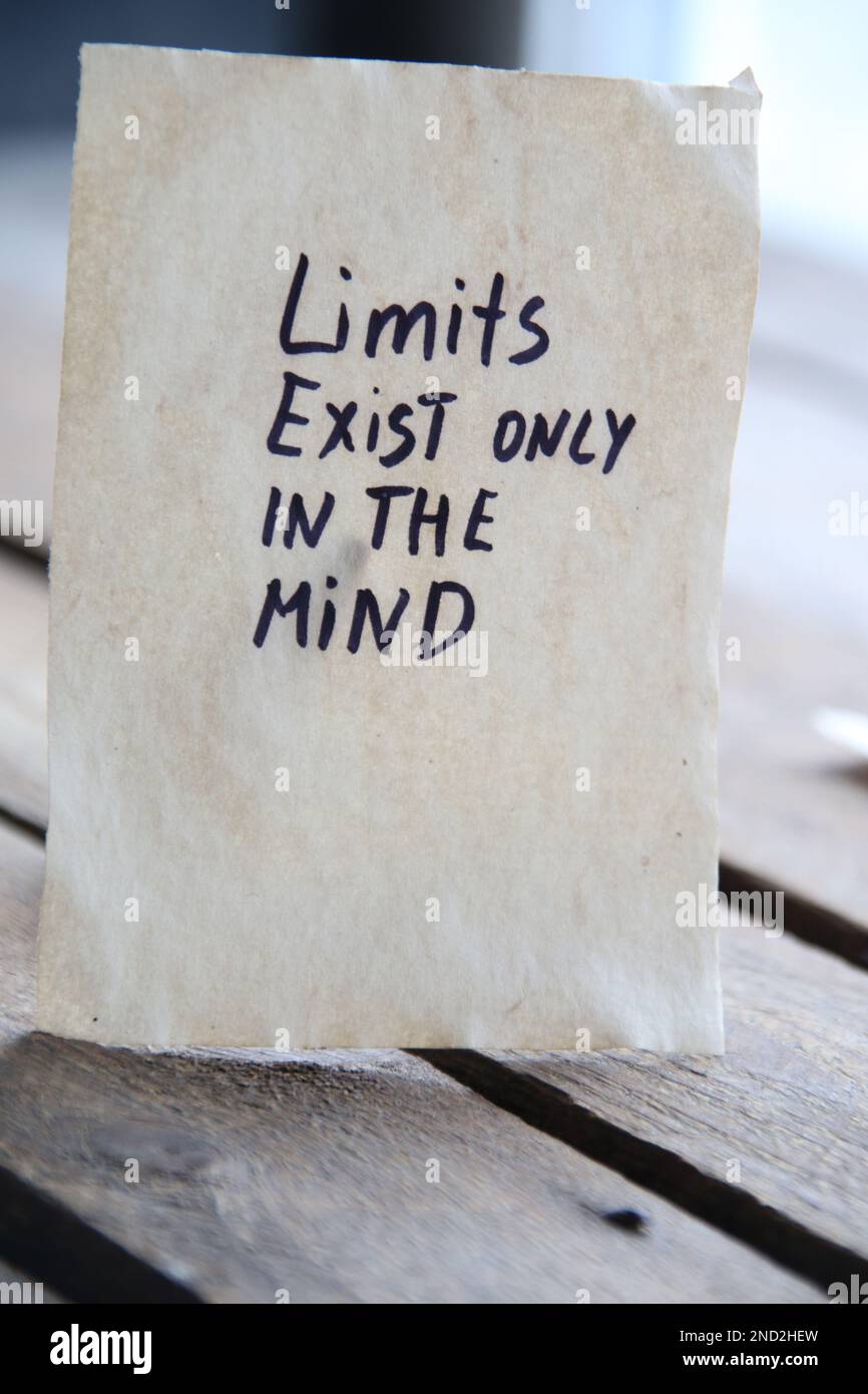 Limit exist only in the mind. Motivational quotes. The inscription on the tag. Vintage style. Stock Photo