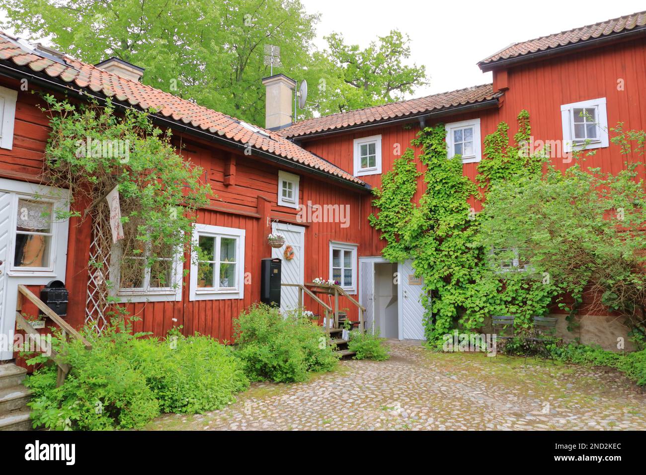 June 01 2022 Orebro in Sweden Beautiful old timber houses in