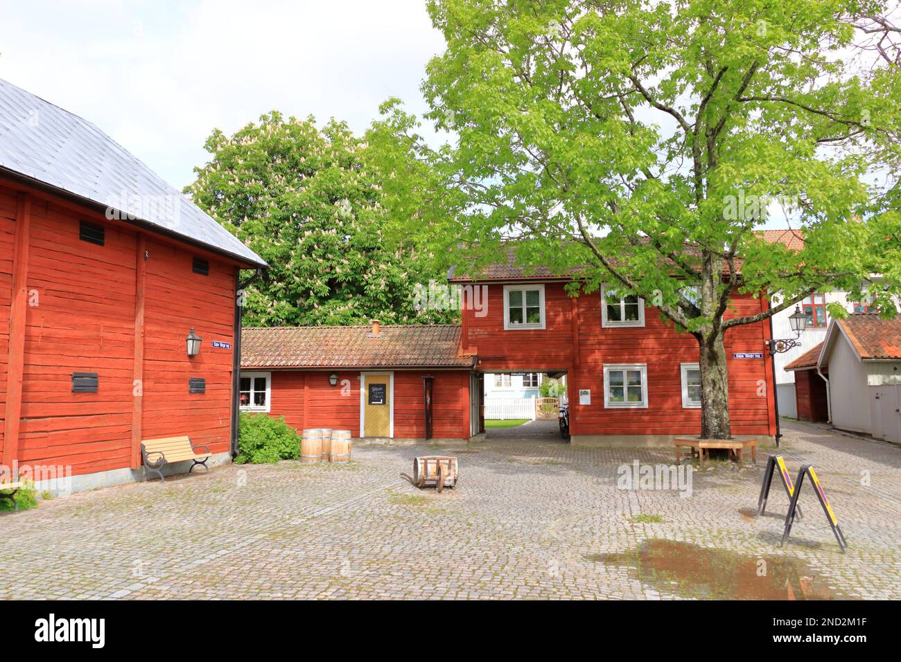 June 01 2022 Orebro in Sweden Beautiful old timber houses in Wadkoping historical quarter