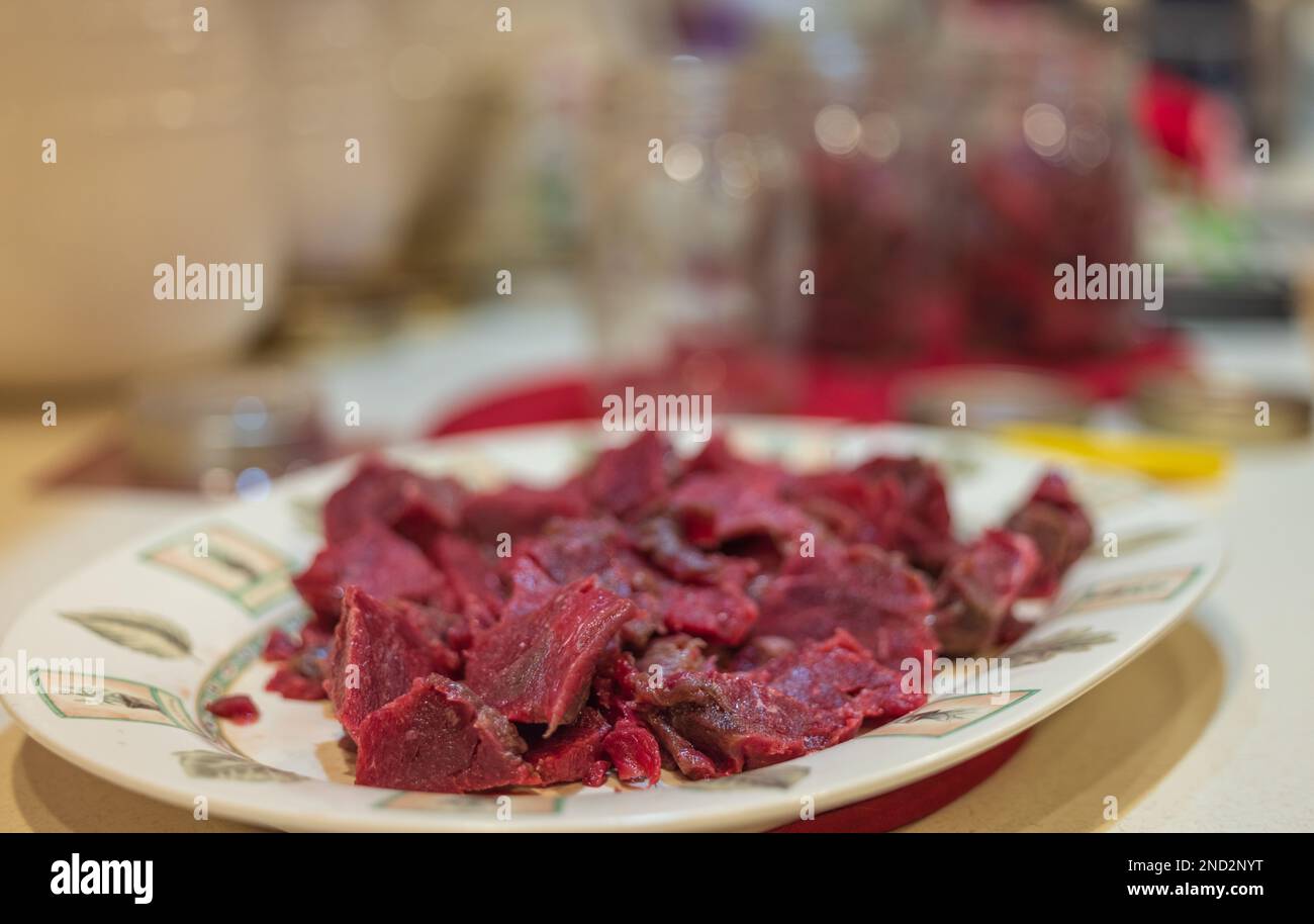 Canning venison in a northern Wisconsin kitchen Stock Photo Alamy