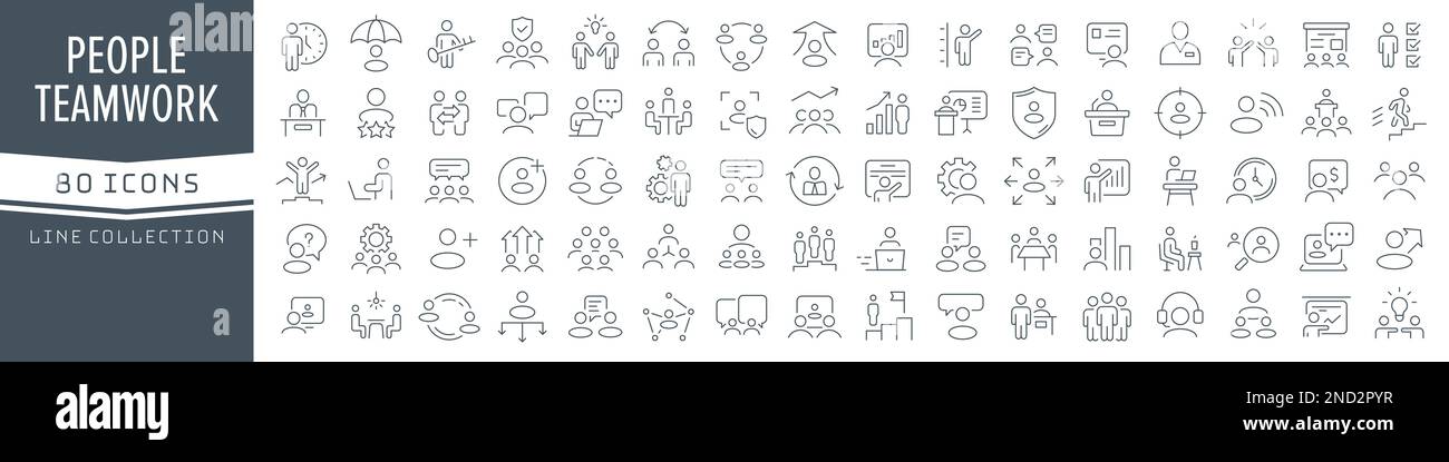 People and teamwork line icons collection. Big UI icon set in a flat ...