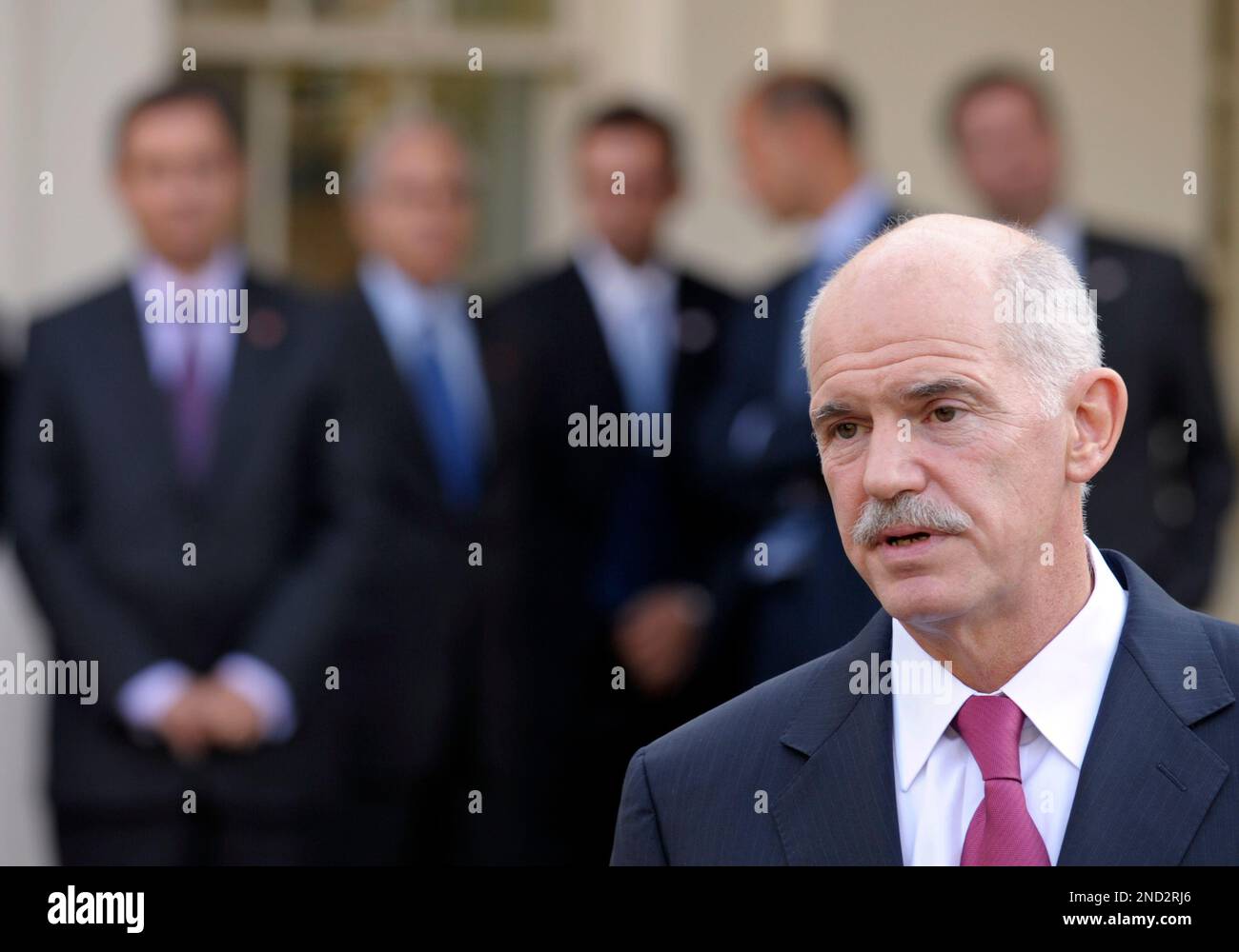 Greek Prime Minister George Papandreou speaks outside the White House ...