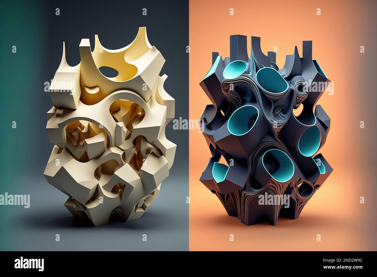 Modern curved vase sculptures for home design on colored background