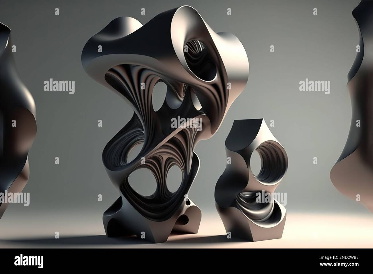 Modern curved vase sculptures for home design on colored background