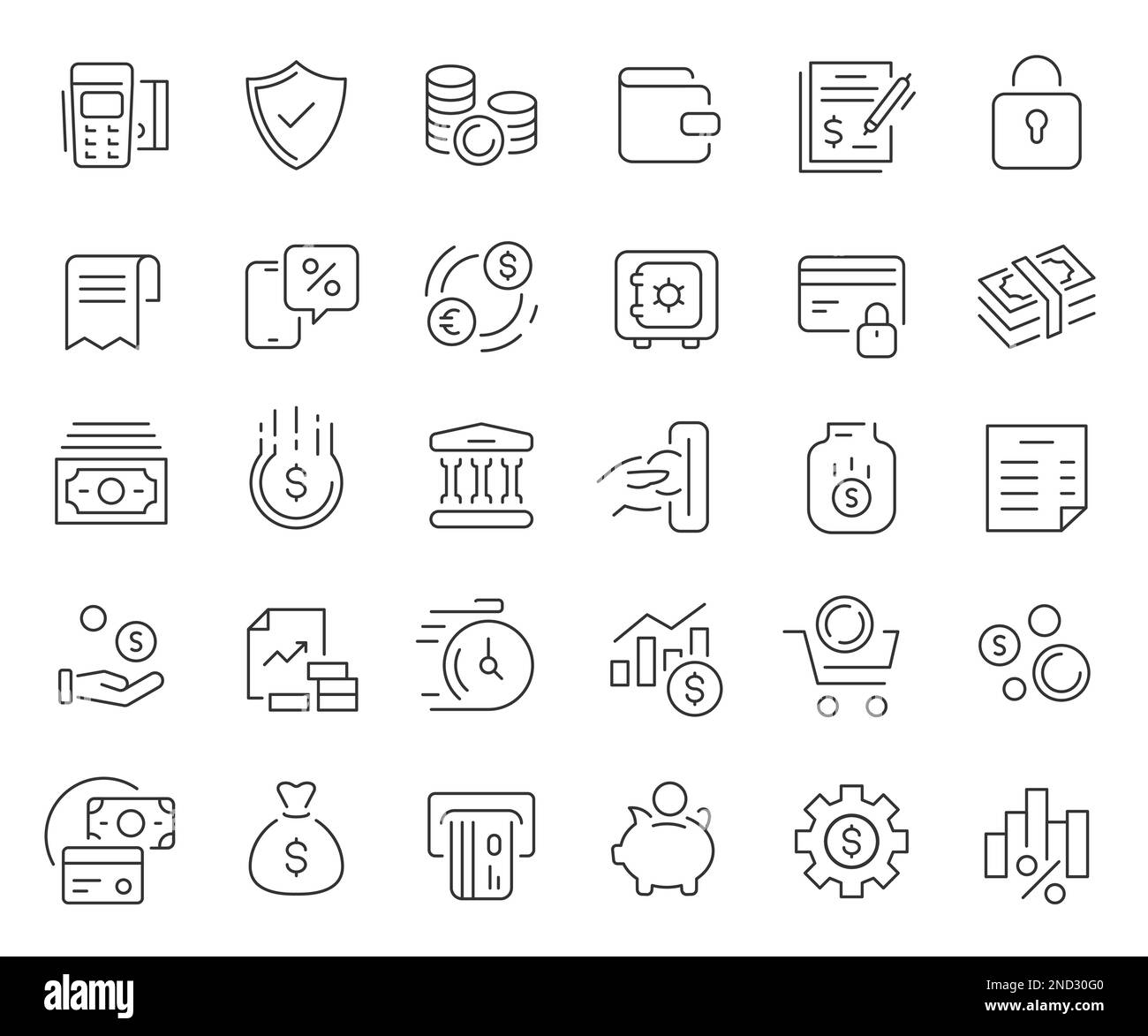 Finance and banking line icons collection. Thin outline icons pack ...