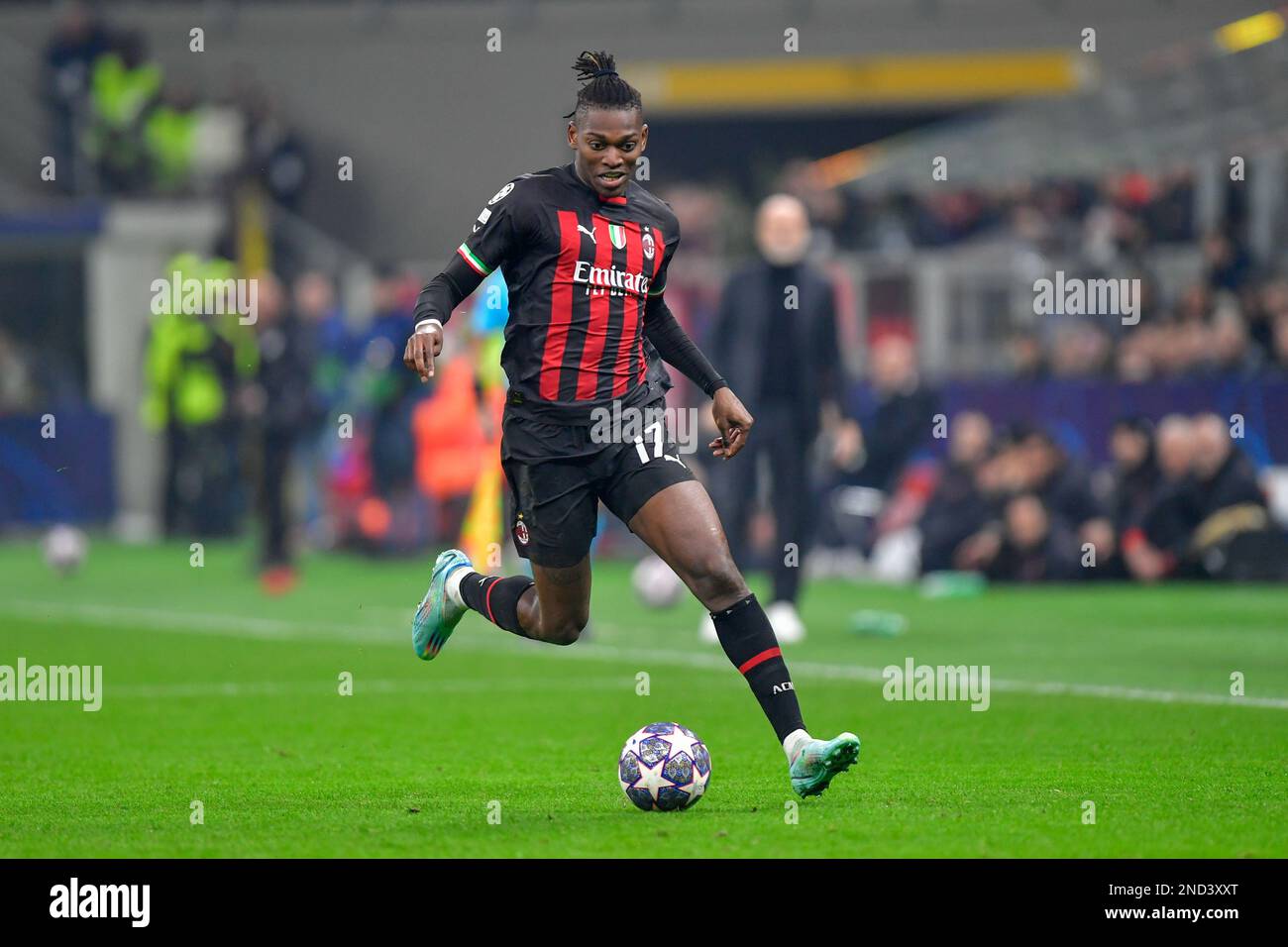 Milano, Italy. 14th Feb, 2023. Rafael Leao (17) of AC Milan seen during the  UEFA Champions League match between AC Milan and Tottenham Hotspur at San  Siro in Milano. (Photo Credit: Gonzales