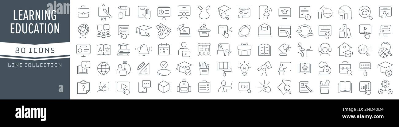 Education and learning line icons collection. Big UI icon set in a flat ...