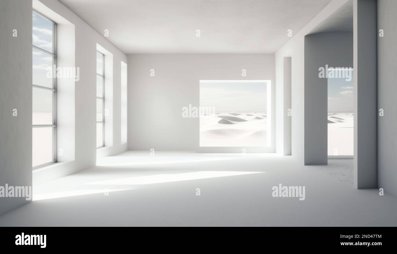 Large spacious white interior with empty space. 3D render Stock Photo ...