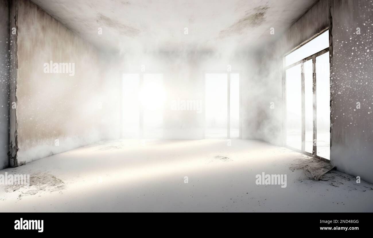 Abandoned interior with dust inside. 3D render Stock Photo Alamy