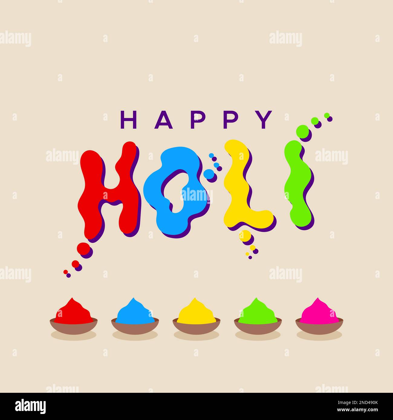 Happy Holi. Color stain lettering. Gulal bowls. Vector illustration ...