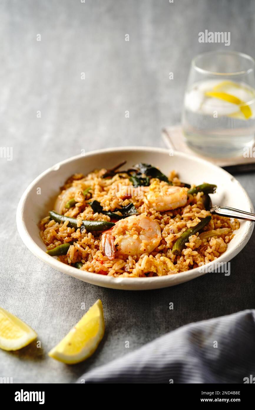 Thai basil fried rice with shrimp, selective focus Stock Photo Alamy